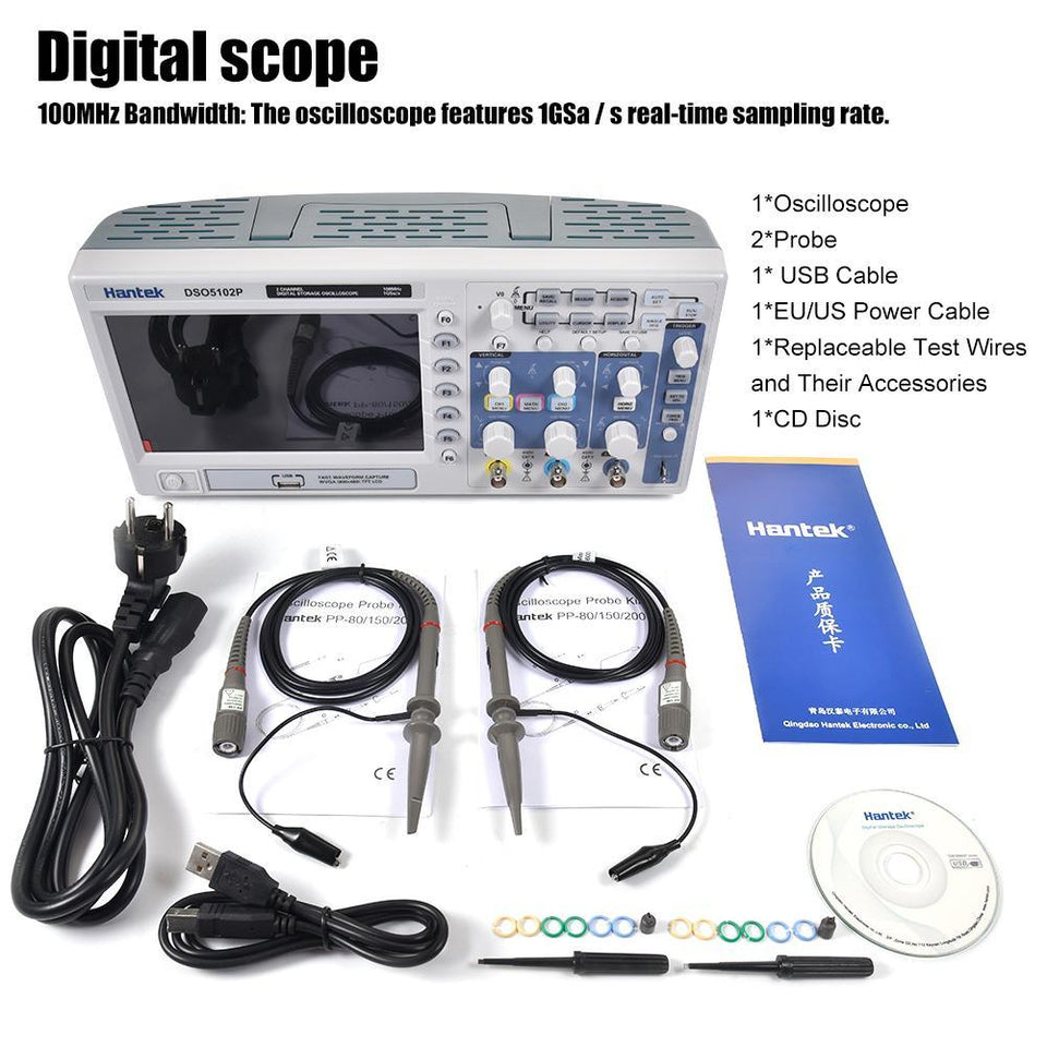 Free Shipping For Hantek DSO5072P 70MHz Digital Storage Oscilloscope Handheld USB Storage 2 Channels 1GSa/s 7'' TFT LCD