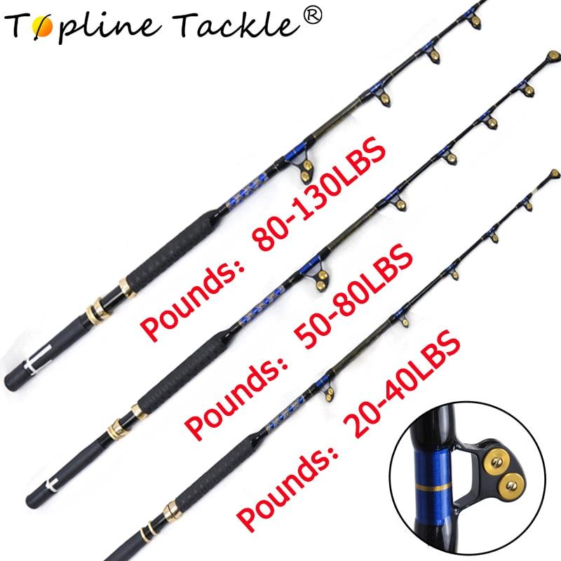 Topline Saltwater Offshore Heavy Trolling Rod Roller Rod 20-40/50-80/80-130LBS Conventional Boat Fishing Pole with Roller Guides