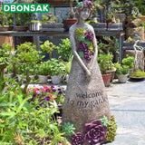 Outdoor Garden Welcome Girl Ornaments Succulent Skirt Angel Sculpture Retro Flower Fairy Landscape Courtyard Garden Decoration