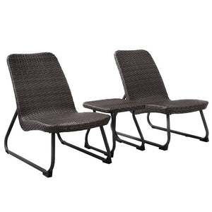 3 Pcs Outdoor All Weather Rattan Steel Conversation Chair Table Set Waterproof Cushioned Patio Garden Patio Furniture HW56049