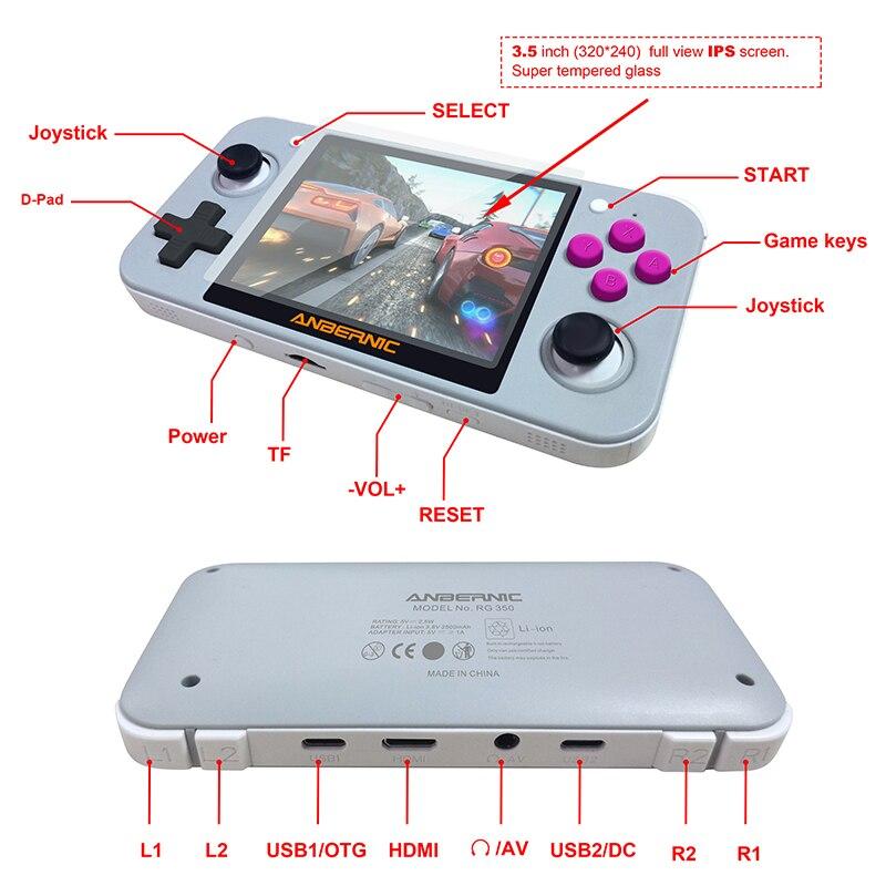 2019 New Retro Game Console For PSP RG350 OpenDingux 3.5 inch IPS LCD 16GB ROM 64 Bit Handheld Video Game Player