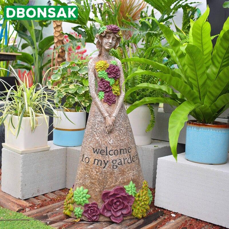 Outdoor Garden Welcome Girl Ornaments Succulent Skirt Angel Sculpture Retro Flower Fairy Landscape Courtyard Garden Decoration
