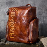 3D lettering New leather men's backpack retro first layer