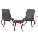 3 Pcs Outdoor All Weather Rattan Steel Conversation Chair Table Set Waterproof Cushioned Patio Garden Patio Furniture HW56049