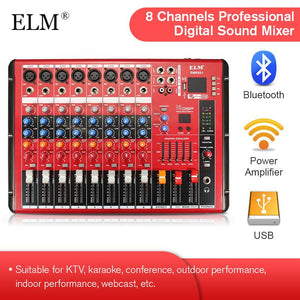 ELM Professional bluetooth DJ Audio Sound Mixing Console 8 Channels Digital Sound Mixer For DJ Concert Audio Post-Processing