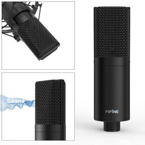 FIFINE USB Condenser PC  Microphone with Adjustable desktop mic arm &shock mount for  Studio Recording YouTube Vocals  Voice