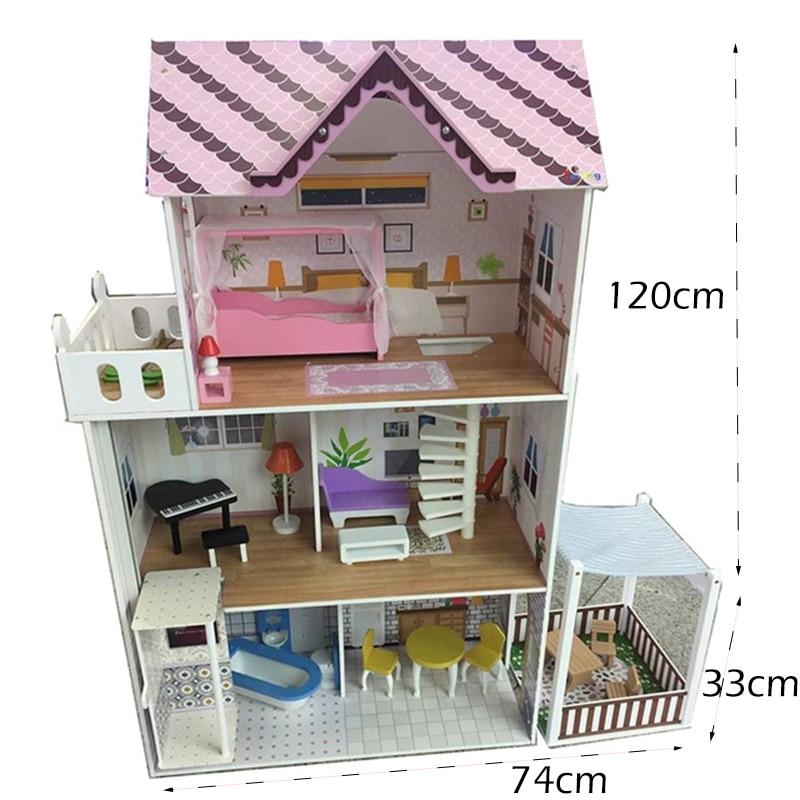 120CM Doll House Large DIY Model Kit Wooden Doll House With Furniture Working Elevator Dollhouse Toys for Children Birthday Gift