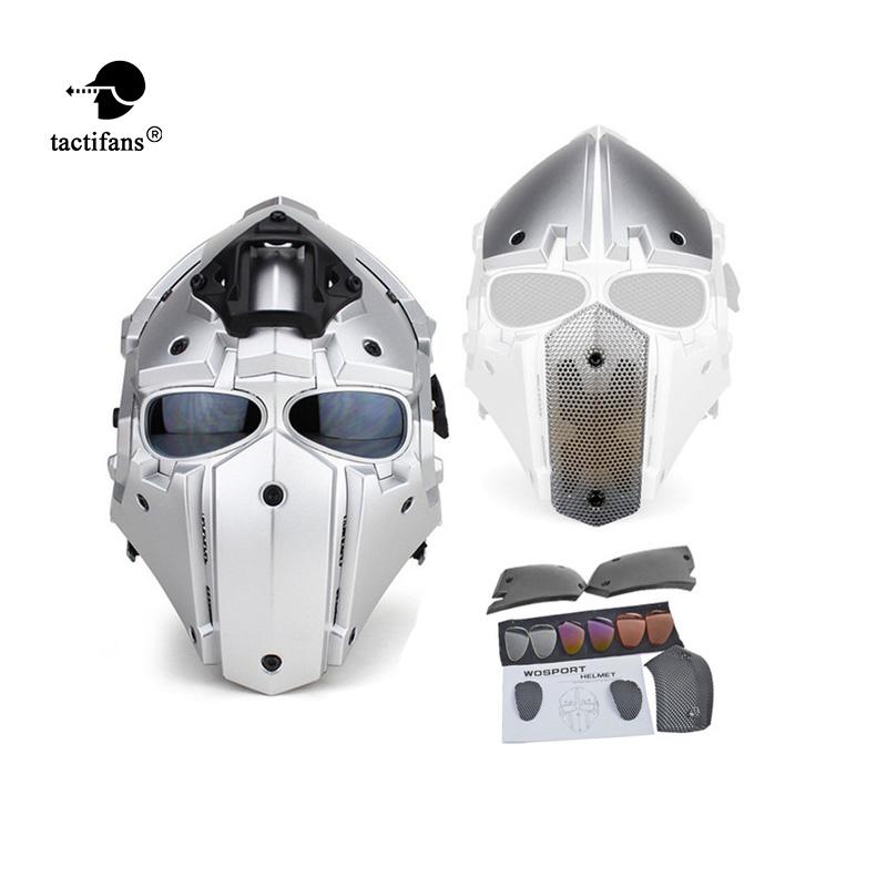 Tactical Helmet All-round Integrated NVG Paintball Mask w/ Mesh Lens Goggle Professional Cycling Helmet Full Face Hunting Helmet