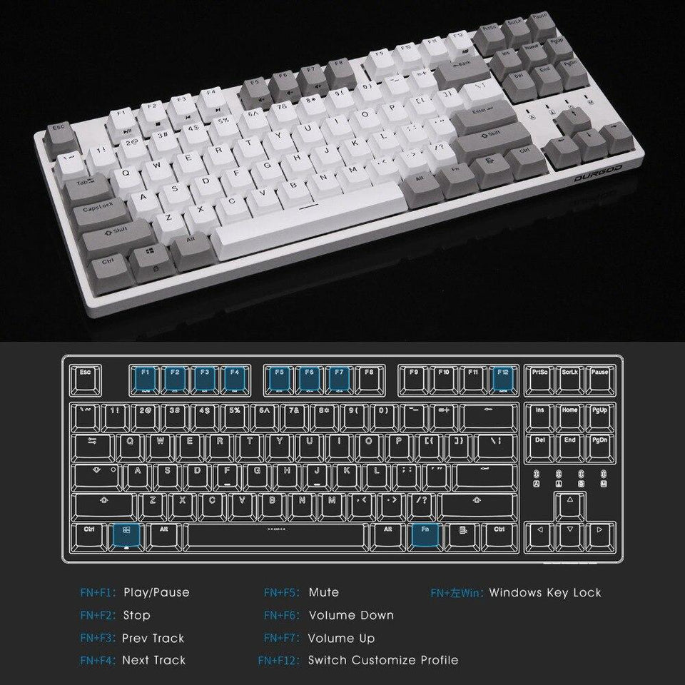 DURGOD 87-Key Mechanical Keyboard [Cherry MX Switches] NKRO Anti-ghosting Gaming Keyboard for Gamer/Typist/Office- QWERTY-Layout