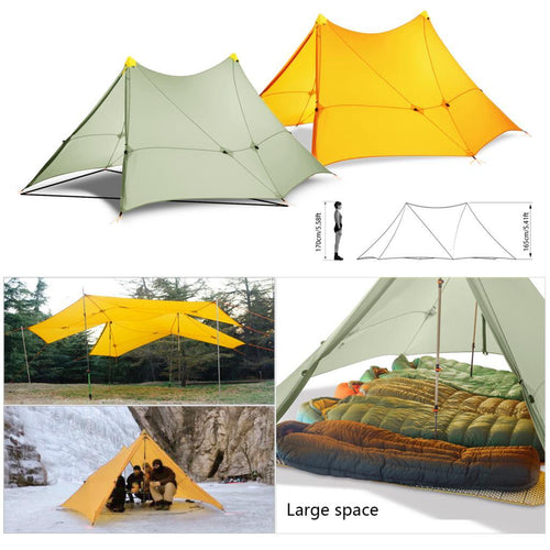 Ultralight 870g Camping Tent 6 Persons 4 Seasons Backpacking Tent Flysheet 20D 2-sided Silicone Coating Nylon Rodless Large Tent