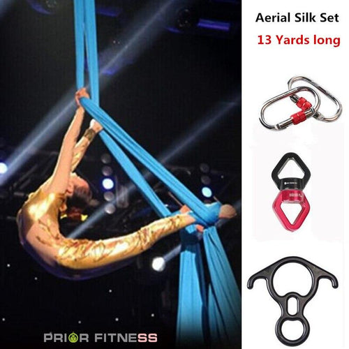 PRIOR FITNESS Aerial Silk Set 13Yards 12Meters Low Stretch Nylon yoga swing For Flying Dance and Carabiner and Swivel