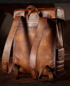 Luxury brand Large capacity vintage suede leather men backpack travel shoulder bag full Cowhide genuine leather men's backpacks