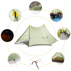 Ultralight 870g Camping Tent 6 Persons 4 Seasons Backpacking Tent Flysheet 20D 2-sided Silicone Coating Nylon Rodless Large Tent