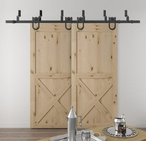 DIYHD 5.5ft-10ft Horseshoe Bypass sliding barn wood closet door rustic black barn door track hardware