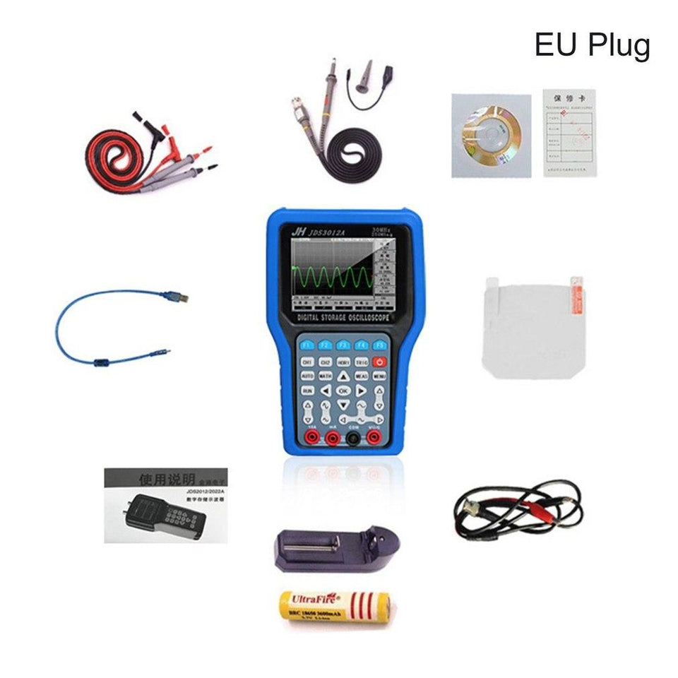 JDS3012A Digital Oscilloscope Handheld Oscilloscope 250MSa/S 30MHz 2CH Digital Oscilloscope with 6000 Multimeter