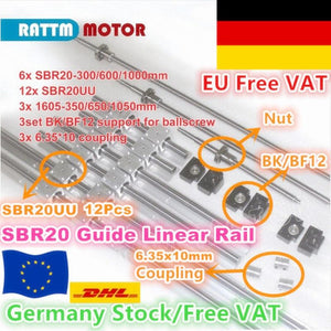 [EU RU US STOCK] SBR20 Linear Rail L-300/600/1000mm+3set Ballscrew SFU1605 -350/650/1050mm with Nut + 3set BK/BF12 +Couplings