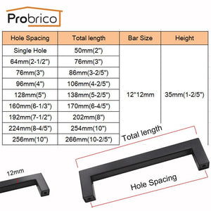 Probrico 100 PCS Black Cabinet Handle 12mm*12mm Square Bar Stainless Steel Kitchen Door Knob Furniture Drawer Pull PDDJS12HBK