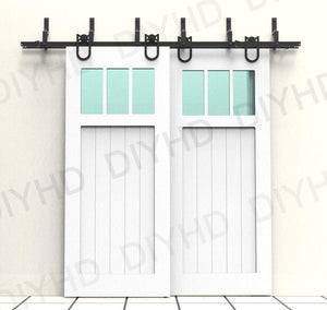 DIYHD 5.5ft-10ft Horseshoe Bypass sliding barn wood closet door rustic black barn door track hardware