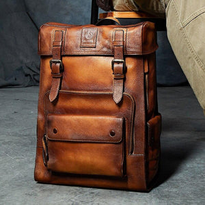 Luxury brand Large capacity vintage suede leather men backpack travel shoulder bag full Cowhide genuine leather men's backpacks