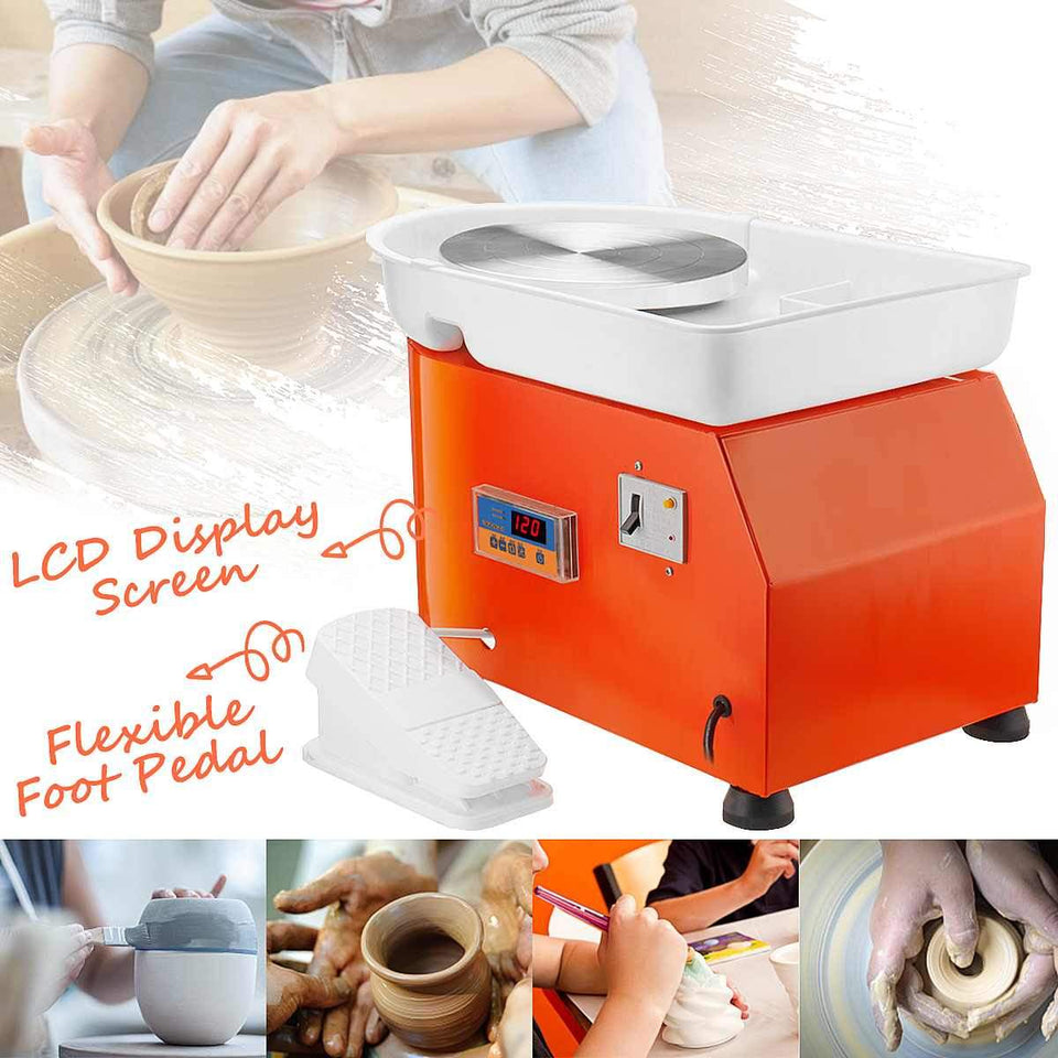 300W  AC 110V/220V Pottery Wheel Machine Ceramic Work Clay Art Flexible Foot Pedal LCD Control 42x52x35cm Metal+Aluminum Alloy