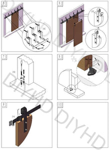 DIYHD 5.5ft-10ft Horseshoe Bypass sliding barn wood closet door rustic black barn door track hardware