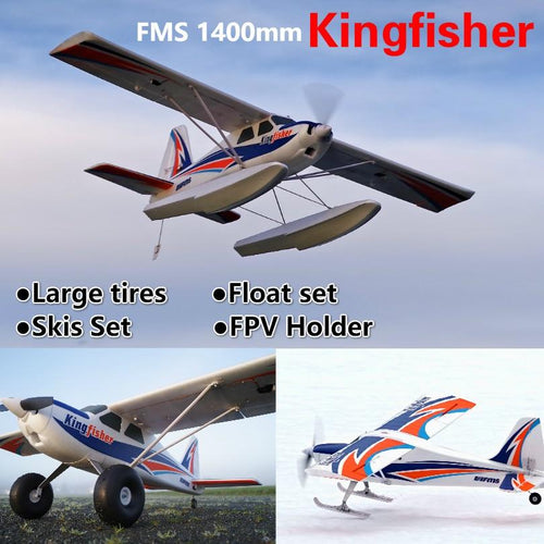 FMS 1400mm Kingfisher Trainer Beginner Water Sea Snow Plane 3S 5CH With Flaps Floats Skis PNP RC Airplane Model Plane Aircraft