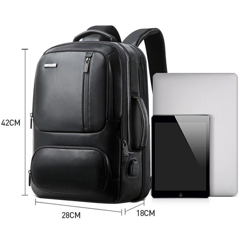 BOPAI Genuine Leather Backpack Men Laptop Backpack for 15.6 Inch USB Charging Port Enlarge Business Backpack Anti Theft Backpack