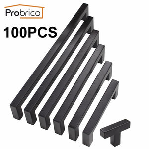 Probrico 100 PCS Black Cabinet Handle 12mm*12mm Square Bar Stainless Steel Kitchen Door Knob Furniture Drawer Pull PDDJS12HBK