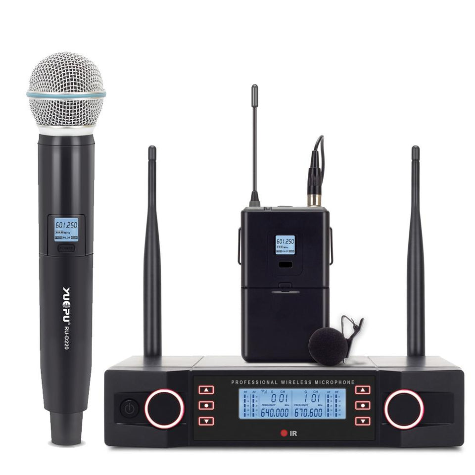 YUEPU RU-D210 UHF Professional Wireless Microphone System 2 Channel Handheld Karaoke Frequency Adjustable Cordless For Church