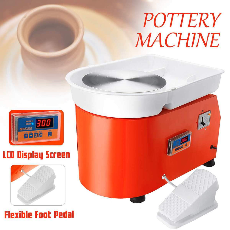 300W  AC 110V/220V Pottery Wheel Machine Ceramic Work Clay Art Flexible Foot Pedal LCD Control 42x52x35cm Metal+Aluminum Alloy