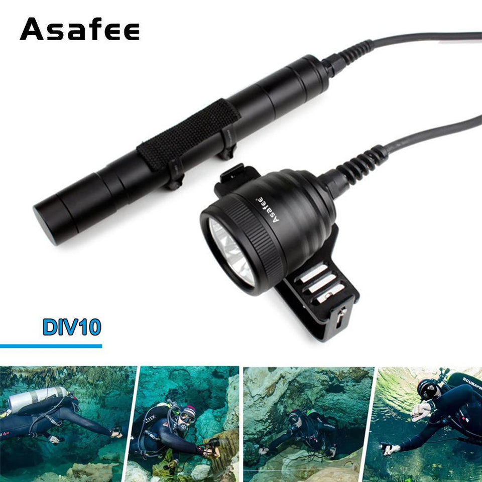 Asafee Canister Scuba Diving Light Torch 10 Degree Cree XM-L2 U4 Waterproof LED Dive Light 26650 Canister Dive Primary Light