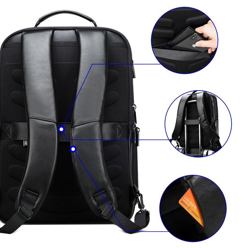 BOPAI Genuine Leather Backpack Men Laptop Backpack for 15.6 Inch USB Charging Port Enlarge Business Backpack Anti Theft Backpack