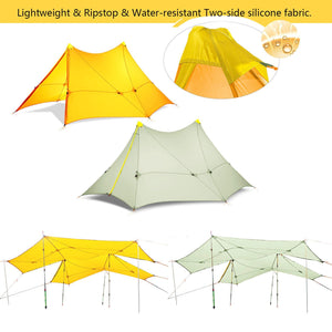 Ultralight 870g Camping Tent 6 Persons 4 Seasons Backpacking Tent Flysheet 20D 2-sided Silicone Coating Nylon Rodless Large Tent