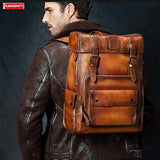 Luxury brand Large capacity vintage suede leather men backpack travel shoulder bag full Cowhide genuine leather men's backpacks