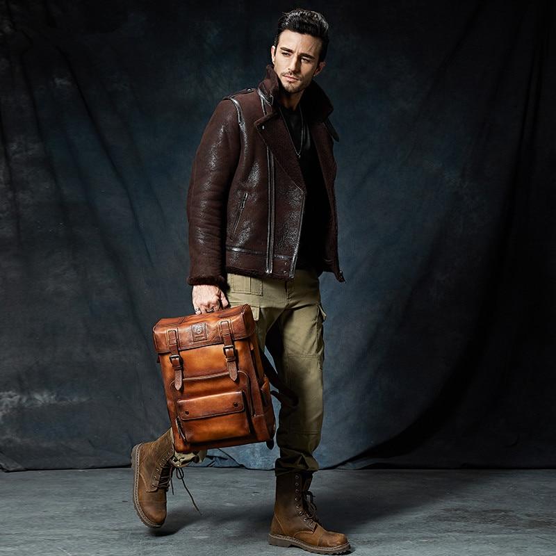 Luxury brand Large capacity vintage suede leather men backpack travel shoulder bag full Cowhide genuine leather men's backpacks