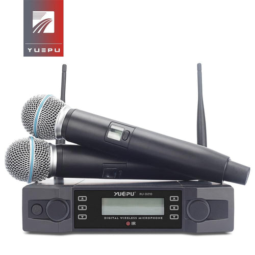 YUEPU RU-D210 UHF Professional Wireless Microphone System 2 Channel Handheld Karaoke Frequency Adjustable Cordless For Church