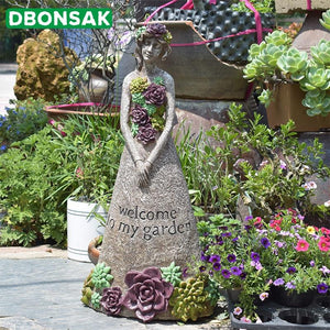 Outdoor Garden Welcome Girl Ornaments Succulent Skirt Angel Sculpture Retro Flower Fairy Landscape Courtyard Garden Decoration