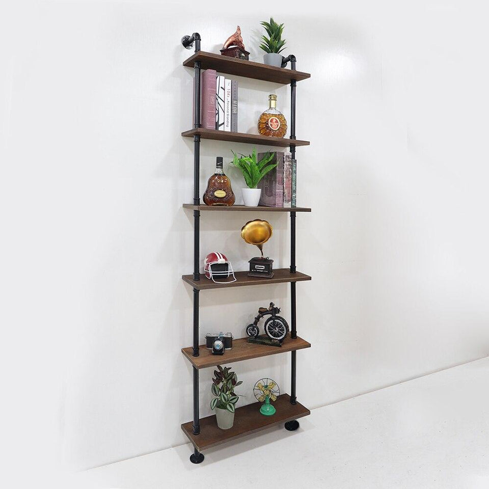 Industrial Pipe Wall Mount Floating Pipe Shelf Bathroom Towel Rack Clothes Rack Bedroom With 6 Tier